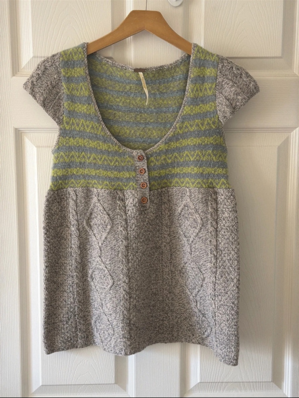 Free People Mixed Knit Baby Doll Top Sweater. Sz S